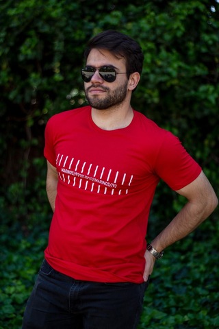 Erkek Kırmızı Çizgi Baskılı Normal Kesim Bisiklet Yaka Erkek Tişört 22etshmros 001