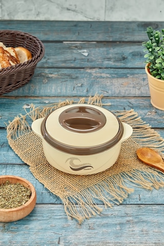 3149 Yemek Termosu - Sızdırmaz Kilitli Kapak Saklama Kabı Paslanmaz Çelik Sefertası 1000 Ml - Bej Bej