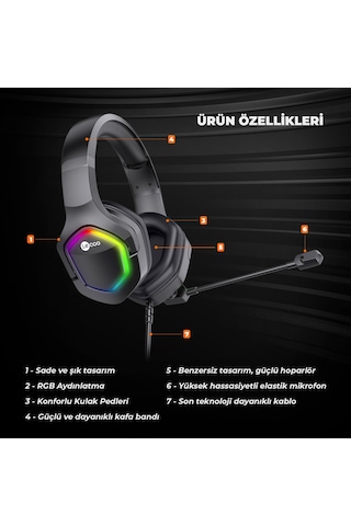 Lecoo HT403 USB Kablolu RGB Mikrofonlu Kulak Üstü Gaming Kulaklık