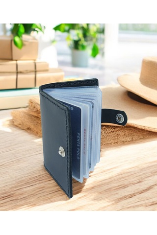 Cronder Hakiki Deri Şeffaf Bölmeli Kartlık Cüzdan Siyah