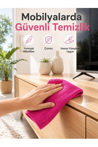Çok Amaçlı Pembe Mikrofiber Bez Çizmeden Etkili Yüzey Temizliği Diğer