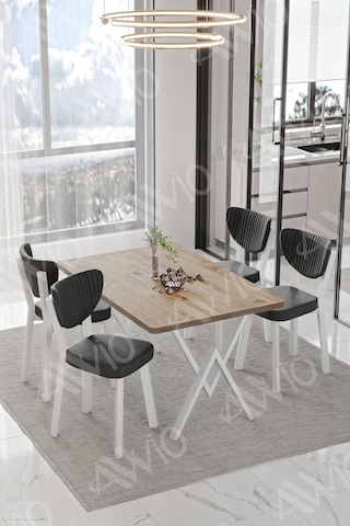 Avvio Beyaz Elma Sandalye 80x120 Yemek Masası Mutfak Masası 4 Kişilik Masa Sandalye Takımı Akça