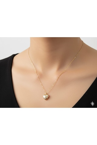 Akfecan Çelik 316l Zirkon Taşlı Içi Açılan Kalp Lolye Altın