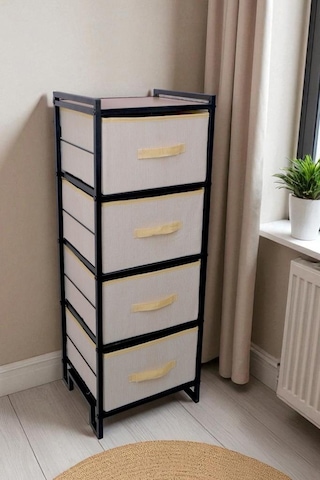 Digithome Metal 4 Çekmeceli Dolap Organizer Çok Amaçlı Düzenleyici Şifonyer Siyah Mrs-021 Kahverengi