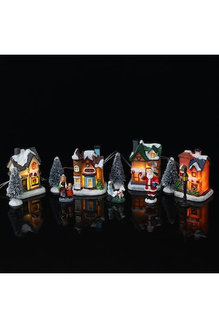 Gajeena Noel Işıklı Avrupa Tarzı Led Mini Köy Seti - 10 Parça Dekoratif Ev Ve Hediye Çok Renkli