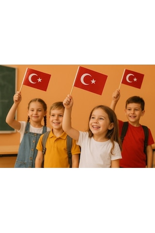 100 Adet Çubuklu Kağıt Ay Yıldız Türk Bayrağı Baskılı Milli Bayrak 25 CM