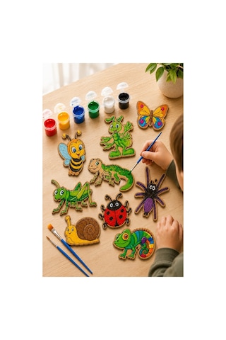 Ahşap Boyama Böcekler 10 Lu 1 Paket 10x15cm Ahşap Boyama 6 Renk Boya Resim Fırçası Etkinlik Çocuk Gelişim Motor Beceri