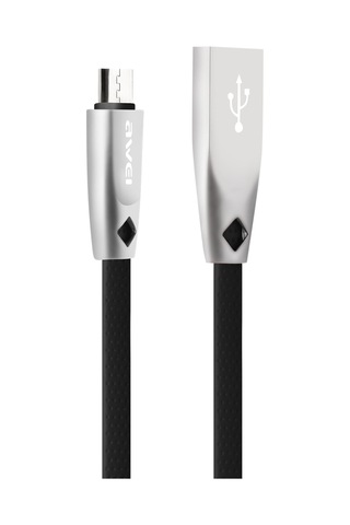 Aweı Cl-96 Usb Micro Usb Taşınabilir Tpe + Alüminyum Alaşımlı Veri Kablosu, 2a, Uzunluk: 1m Siyah