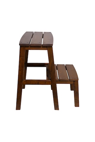 Çok Amaçlı Ahşap Merdiven Tabure 2 Basamaklı - El Yapımı Ceviz