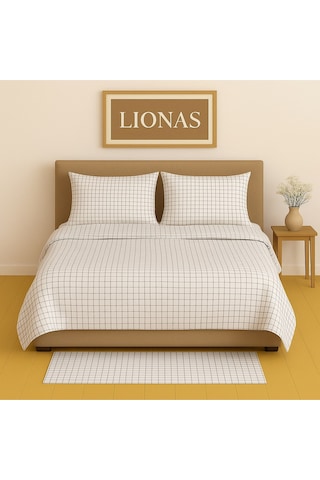 Çift Kişilik Desenli Nevresim + 2 Adet Kapaklı Yastık Kılıfı Beyaz