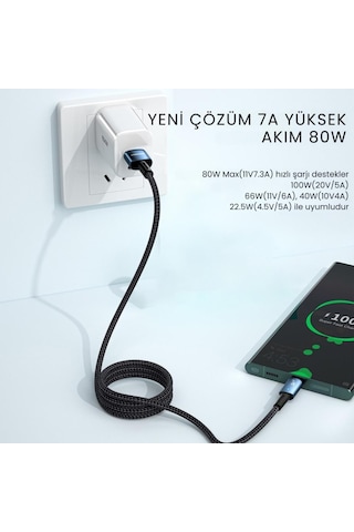 Essager 1 Metre 80w 7a Usb To Type-c Süper Hızlı Data Şarj Kablosu, Ultra Dayanıklı Şarj Ve Data Kablosu