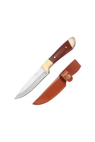 Valkyrie Paslanmaz Çelik Kamp Bıçağı 16 Cm Outdoor Av Bıçağı Deri Kılıflı Kompakt Bıçak Kahve Kahverengi