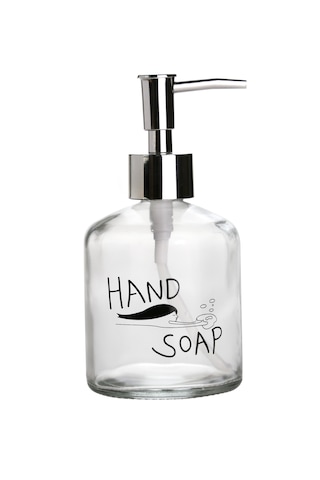 Cam Sıvı Sabunluk,el Sabunu Yazılı 300ml Banyo Seti 7,6x15,5cm