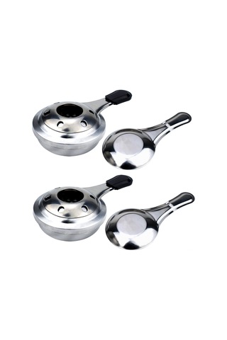 Yuntech01 2'li Mini Çelik Alkol Ocağı - Ev Ve Dış Mekan İçin, Fondue/hotpot Isıtıcı, Plastik Isıya Dayanıklı Kollu, 16cm, Taşınabilir Gümüş