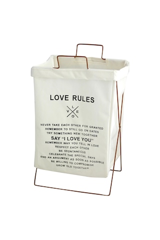 Cbtx 52l Katlanabilir Çamaşır Sepeti Demir Raf Pamuk Keten Boyut L - Aşk Kuralları Diğer