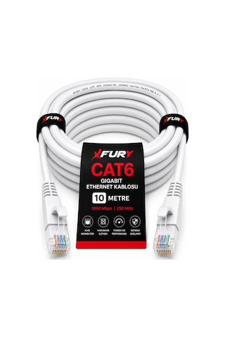 Fury Cat6 Ethernet Kablosu 10 Metre Rj45 Lan İnternet Modem Router Bilgisayar Kablosu