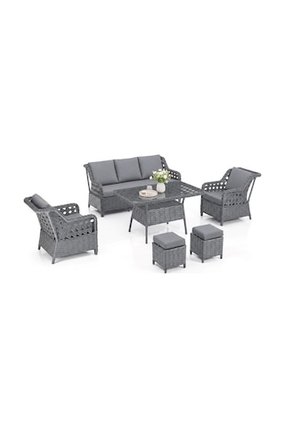 Zen Rattan Puflu Bahçe Balkon Takımı 3+1+1 Diğer