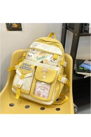 Yucama Lise Öğrencileri Ve Üniversite Öğrencileri Için Okul Çantası Büyük Kapasiteli Sırt Çantası - Sarı Kırmızı - Gri