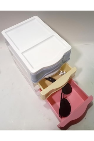 3 Çekmeceli Renkli Mini Komidin 21x15 H:20 Plastik Ivır Zıvır Dikiş Nakış Enfiye Kutusu Avandanlık Çok Renkli