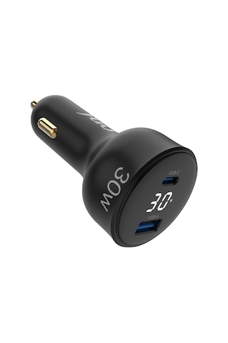 Juo 30w Led Ekranlı Type-c + Usb-a Araç Şarj Aleti İphone & Android & Tablet Araç İçi Şarj Cihazı