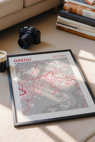 Daegu Güney Kore Haritası Çerçeveli Tablo Lüks Salon Ofis Duvar Dekorasyonu Hediyelik Tablo
