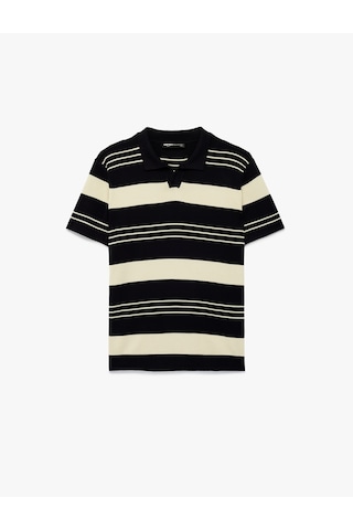 Koton Regular Fit Polo Yaka Çizgili Kısa Kollu Triko Tişört Ekru Çizgili 6sam70045ht