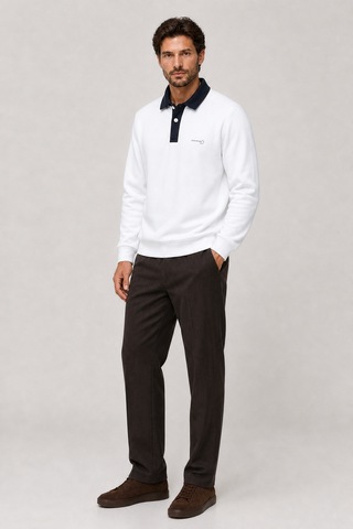 Redline Snap Erkek Regular Fit Düğmeli Kışlık Sweatshirt Beyaz