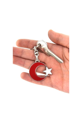 Ay Yıldız Kırmızı-Beyaz Metal Anahtarlık