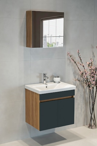 Star Banyo Dolabı Seti 60 Cm Egzotik Meşe & Koyu Gri Aynalı Lavabolu Mdf Egzotik Meşe & Koyu Gri