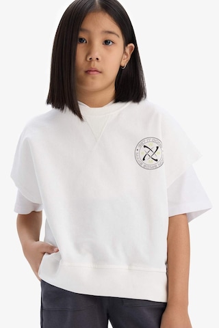 DeFacto Kız Çocuk Oversize Geniş Kalıp Bisiklet Yaka Kısa Kollu Baskılı Sweatshirt E1879A825SMER85 Ekru