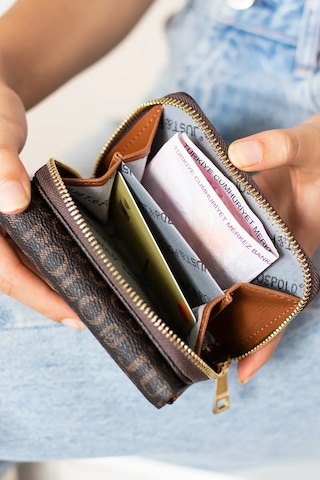 Just Polo Kadın Baskılı Fermuarlı Şık Cüzdan Shopper Kahverengi