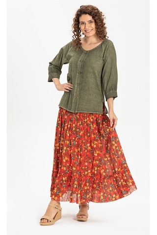 Buse Vual Uzun Etek Tomurcuk Desen Turuncu 6168