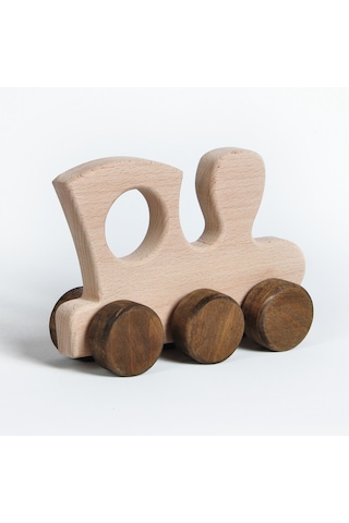 Ahşap El Yapımı Doğal Montessori Tren Tekerlekli Oyuncak