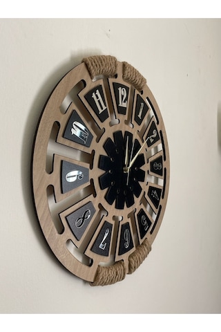 Ümra Lazer Lazer Kesim Plexsi Harfler Hasır Halat Tasarımlı Dekoratif Duvar Saati 40x40 Çok Renkli