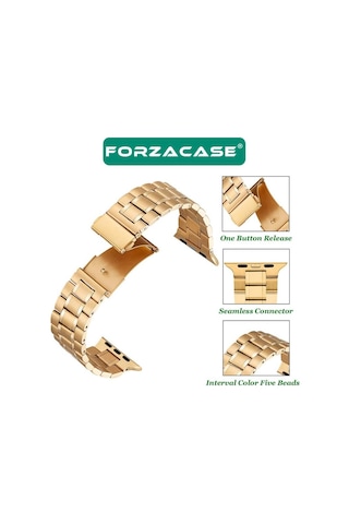 Forzacase Apple Uyumlu Watch 10 Series 46mm İle Metal Bakla Kordon Kayış - Fc179 Gold
