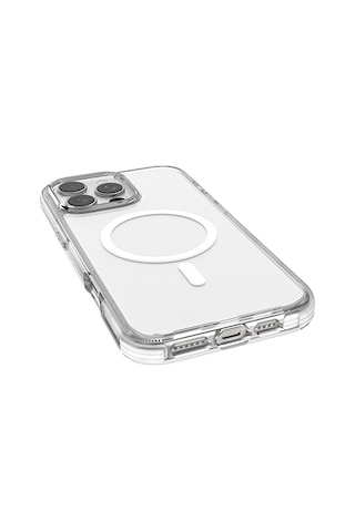 Apple iPhone 16 Pro Max Kılıf Magsafe Uyumlu Airbag Tasarımlı Raptic Clear Serisi Şeffaf Kapak Beyaz