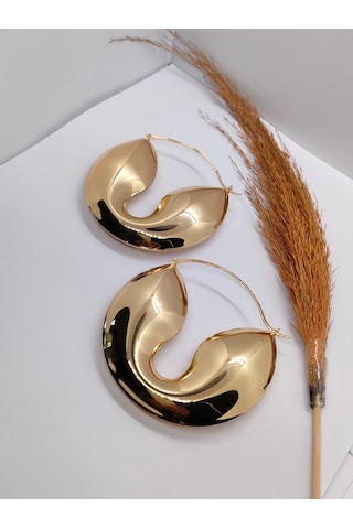 Sapphire Store Gold Renk Özel Tasarım Büyük Halka Küpe Altın