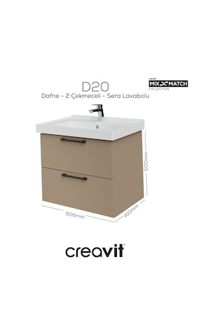Creavit D20 65 Cm İki Çekmeceli Lavabo Dolabı Dafne Melamin Kapak Demonte Dafne