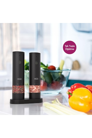 House Pratik Hp95 Şarjlı 2'li Tuz Ve Baharat Öğütücü Set Siyah
