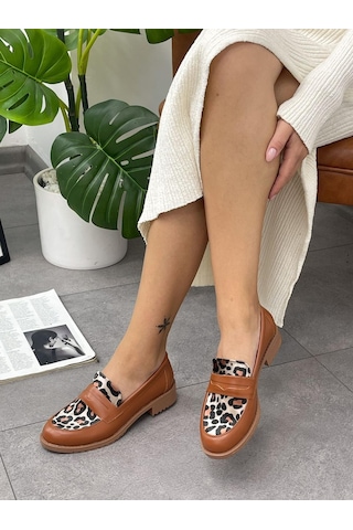 Erva'nın Butiği Taba Cilt Leoparlı Your Kadın Loafer-5548 Taba Leopar