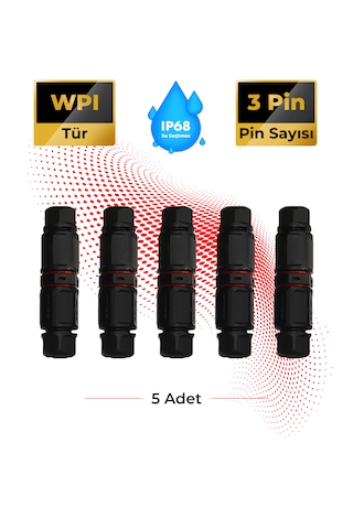 Su Geçirmez Saha Montaj Konnektör Ip68 3 Pin 5 Adet