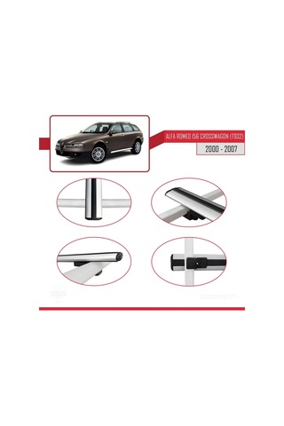 Alfa Romeo 156 Crosswagon T932 2000-2007 Arası İle Uyumlu Basic Model Ara Atkı Tavan Barı Gri 3 Adet