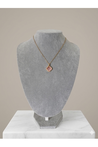 Pembe Taşlı Yonca Kolye - Özel Günler İçin Şık Gold Tasarım Açık Pembe