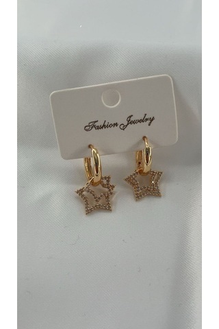Kadın Yıldızlı Model Sallantılı Küpe Gold Renk Gold