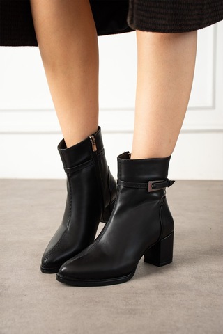 Dabab Shoes Astraya Kadın Siyah Tokalı Topuklu Kısa Konç Şık Kışlık Bot Bootie