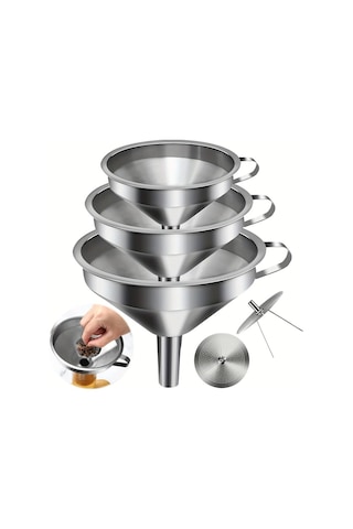 Elmpaly 3 Adet Paslanmaz Çelik Filtre Hunisi Seti 3 Filtre Ağı İle