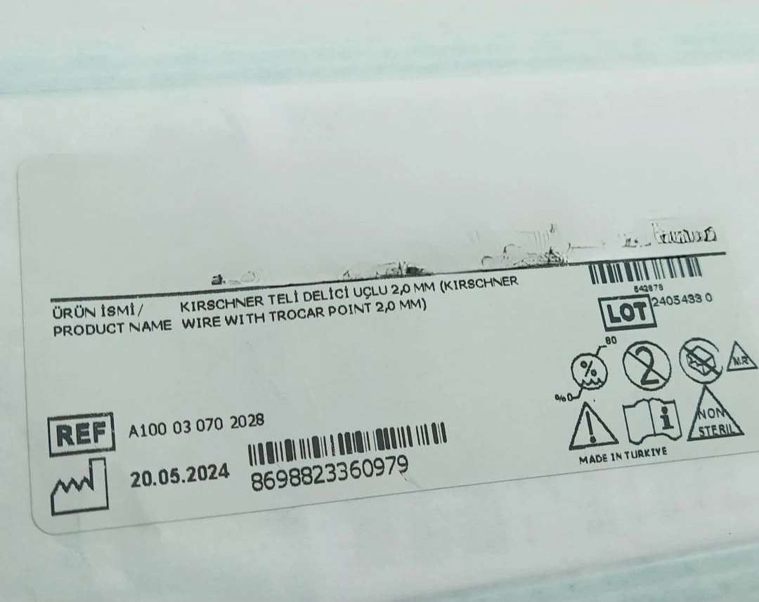 Kirschner Teli Delici Uçlu 2,0mm Steril Paketli Cerrahi Eğitim Ve Uygulama Materyali Çok Renkli