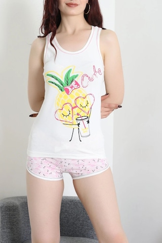 Modi Şortlu Pijama Takımı Ekruyeşil - 52357.2161. Açık Mavi - Beyaz