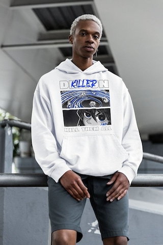 Demon Killer Baskılı Unisex Oversize Kill Them All Anime Hoodie Beyaz