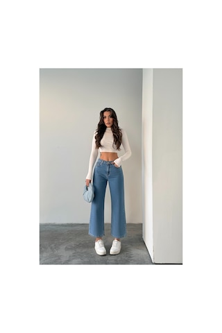 Blue Marlın Mavi Yüksek Bel Bilek Boy Kot Bol Paça Jeans Mavi